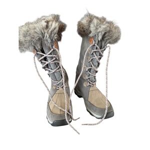 Clarks Womens Gray Suede Thinsulate Ultra Waterproof Boots Faux Fur Size 7